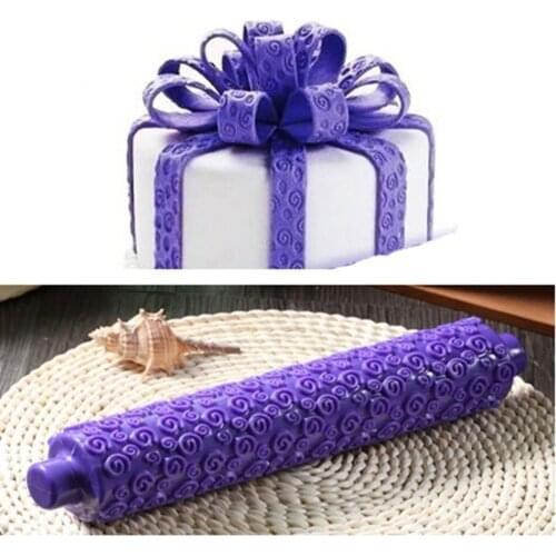 Purple rose flower shape Fondant Embossed Sugarcraft Rolling Pin for cake bread DIY Decorating Mold Gum Paste Tool 01074