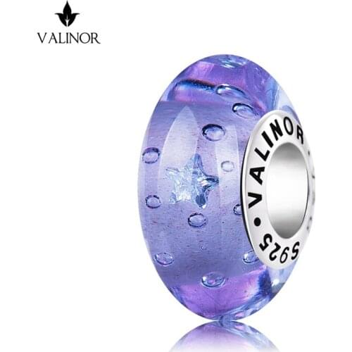Purple glaze star shape zircon murano glass beads charms 925 Sterling Silver fit Bracelets Jewelry Trendy VDLL029