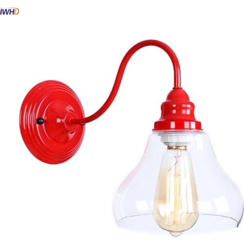 IWHD Loft Decor Retro Wall Lights For Home Porch Bedroom Stair Red Metal Glass Industrial Vintage Wall Lamp Applique Murale LED