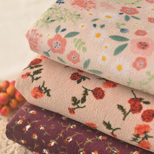 Retro Flower Polyester Corduroy Fabric Chinese Cheongsam Cloth For Dress Skirt Material