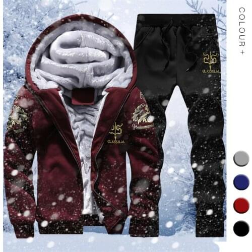 Brand Men Sportswear Sets Winter Fleece Hooded Jacket+Pants Outdoor Casual Warm Sweatshirts Thicken Tracksuit Two Pieces Set