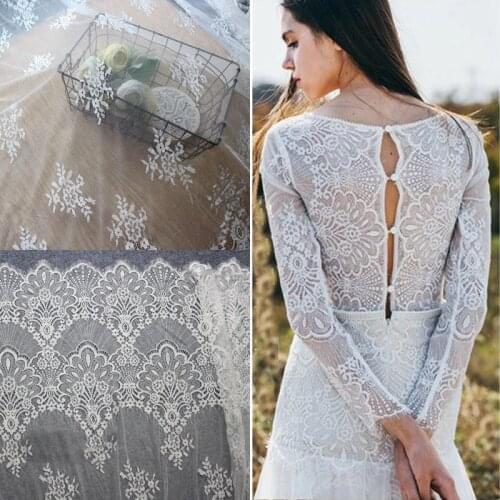 3 Meter / Lot High Quality Exquisite White and Black Eyelash Lace Fabric Wedding Dress Skirt DIY embroidery lace fabric