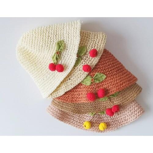 Summer Baby Sun Hats Lovely Cherry Fisherman Hats Kids Boys Girls Beach Caps Straw Hats