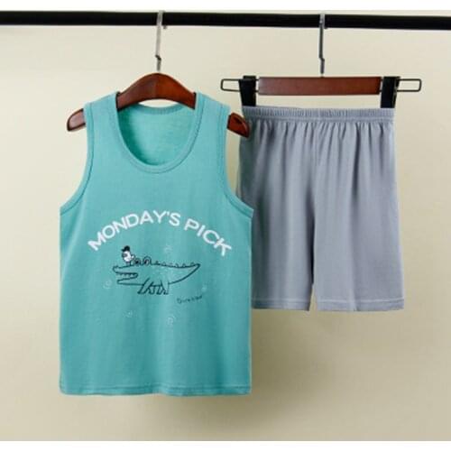 Summer Children Pajamas Sleeveless Vest+Short Sets Kids Pyjamas Boys Girls Pijamas Cartoon Dinosaur Baby Sleepwear Suit Homewear