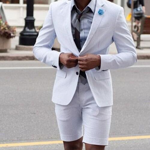 2020 Summer New Tailor Made Fashion White Men Suits Slim Fit Groom Tuxedo For Wedding Beach Party Male Clothing (Jacket+Shorts)