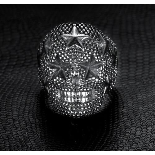 Megin D Punk Vintage Style Skull Speck Star Carve Stainless Steel Rigns for Men Women Couple Friend Fashion Design Gift Jewerly