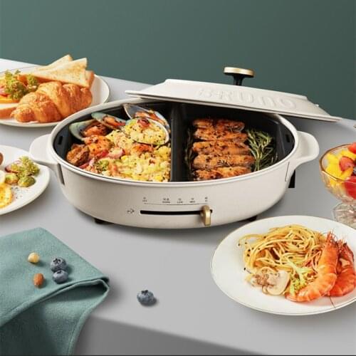 JRM0457 Japanese Bruno Household BBQ Pot Oval Pot Multi-function Cooking Pot Integrated Cooking Frying Electric Hot Pot BOE053