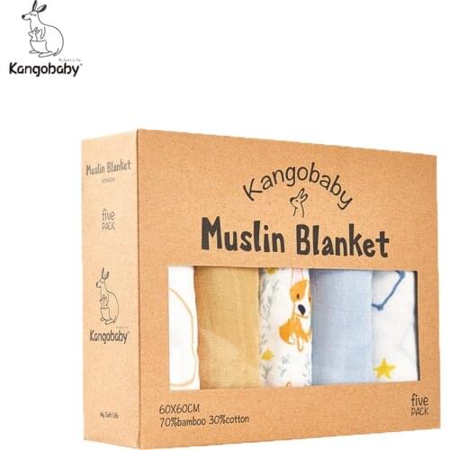 Kangobaby Multi-Use Muslin Blanket Baby Bib Bamboo Cotton 5Pcs/Pack