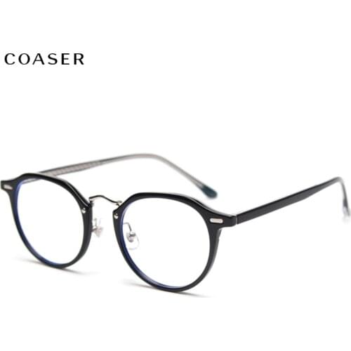 Winter Fashion Women Round Eyewear Acetate Leg Glasses Frame TR90 Large Round Matel Frame Men Optical Prescription Eyeglasses