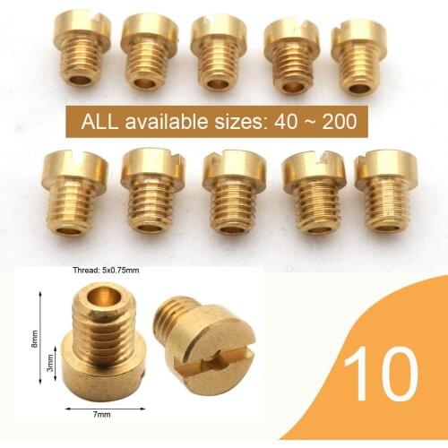Pack of 10pcs 5mm M5 Main Jet Carburetor Jets for Dellorto Carb SHA PHBG NC T5 JNC Tomos A35 Targa LX Sprint Size from 40 to 200