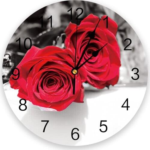 Red Rose Flower Wall Clock Kitchen Home Living Room Bedroom Decorative Kids Room Wall Decor Hanging Clocks