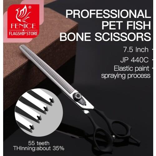 Fenice 7.0/7.5 inch Professional Pet Dog Grooming Thinning Scissors Black Handle Thinning Rate 35% Thinner Shears JP440C