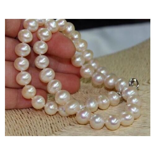 Classic 9-10MM South Sea White NATURAL Pearl Necklace 18 Inch 925