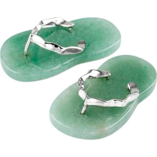 SUNYIK 1Pair Green Aventurine Slipper Pendant Fit Necklace,Healing Jewelry