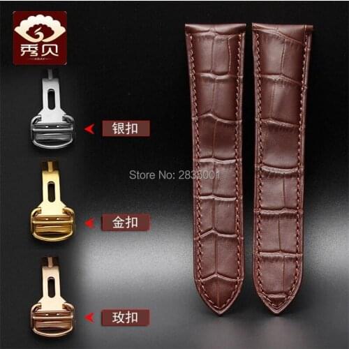 New Genuine Leather Watchband Black/Brown Calfskin Strap and Deployment Buckle 18 20 22 23 24mm For Tank (CARTIER) Free shipping