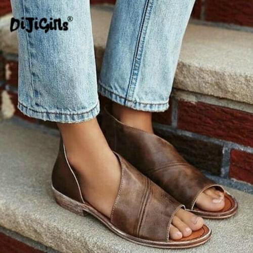 Summer Fashion New Women Casual Flat Sandals Ladies Leather Open Toe Shoes Female Roman Beach Shoes Large Size Drop Shipping