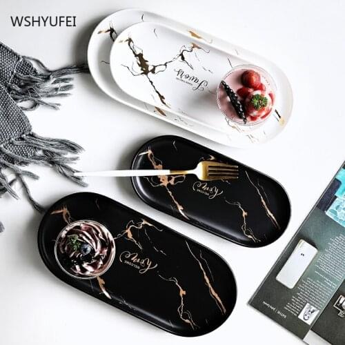 Nordic Marble Phnom Penh Ceramic Oval Plate Western Dessert Jewelry Net Red Plate High-end Ceramic Household Kitchen Tableware