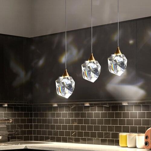 Thrisdar Modern Diamond Chandelier Restaurant Creative Bar Crystal Pendant Light Personality Bedroom Bedside Hanging Light