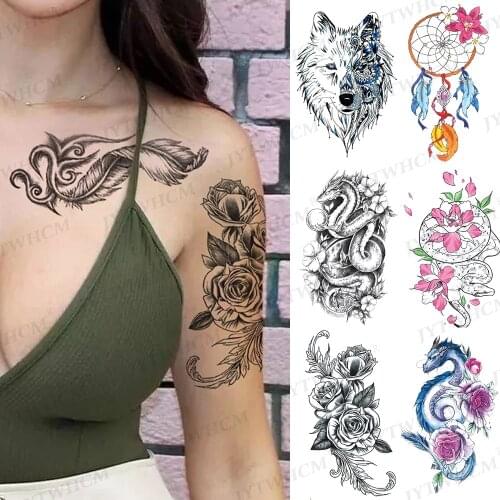 Waterproof Temporary Tattoo Sticker Rose Flowers Fake Black Henna Jewelry Beauty Tattoo Sexy Body Art Arm Painting Tatoos