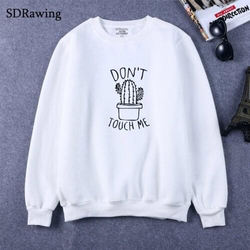 Funny 2020 DON'T TOUGH ME Cactus Print Women Sweatshirts Cotton Casual Funny Sweatshirts For Girl Top Hipster Tumblr Drop Ship