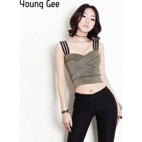 Young Gee 2019 Women Elastic Bandage Crop Top Spaghetti Strap Sexy Busty Stretch Tight Lady Camis Tank Tops cropped feminino