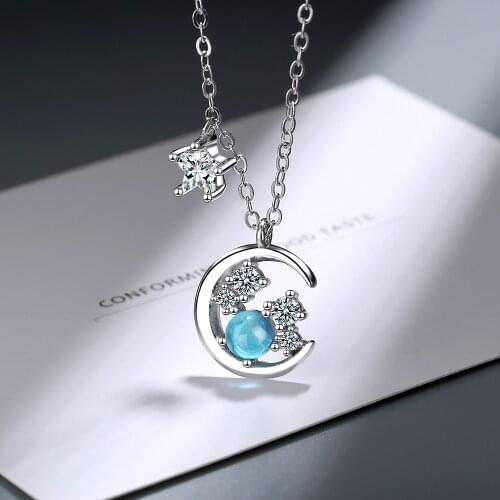 Simple 925 Sterling Silver Star Planet Pendant Necklace For Women Zircon Crystal Trendy Chain Jewelry Necklace choker collares