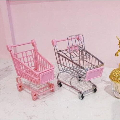 1pcs Simulation Mini Shopping Cart Kids Pretend Toy Creative Simulation Mini Hand Trolley Shopping Cart Decoration Children Gift