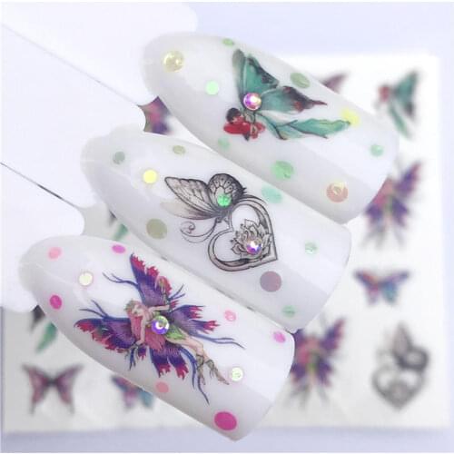 YZWLE 1 PC Watermark Slider Nail Stickers Decal Water Transfer Tattoo Flower Butterfly Decoration Manicure Adhesive Tip