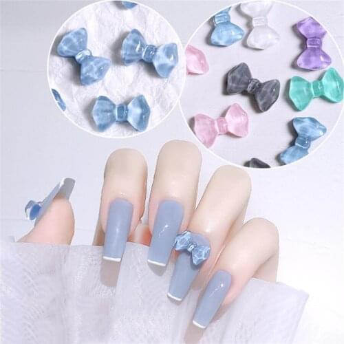 10pcs Cute Bow 3D Nail Art Decorations Semi Transparent Candy Colorful Bowknots Japanese Nail Ornaments DIY Manicure Accessories