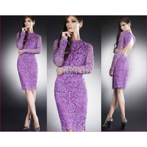 2021 african dresses for women Purple Sexy Backless sexy custom Knee Length Lace Party With Long Sleeves Cocktail Dresses
