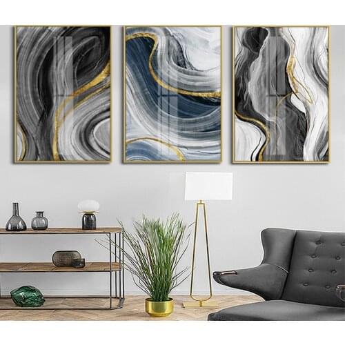 Abstract Geometric Color Block Canvas Poster Print Golden Wall Art Pictures Marble Wall Paintings for Living Room Home Decor