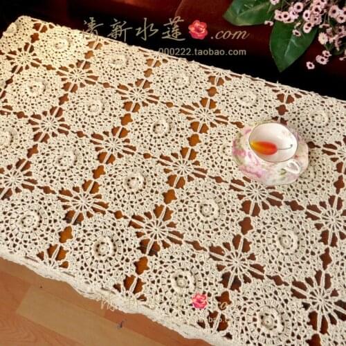Free shipping cotton crochet beige 3D table cloth flower dining table cloth table cloth cover cutout overlay table cover runner