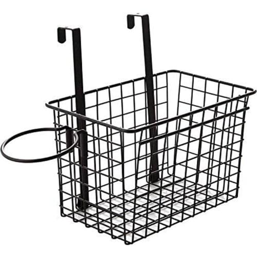 Over the Cabinet Door Black Wire Storage Basket with Hair Dryer Holder Storage Bin for Toy Lotion Shampoo Toiletry Towel Kitchen