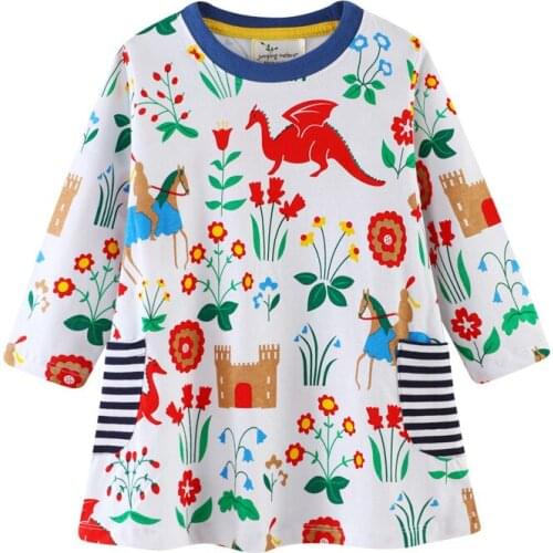 Kids Girls Graffiti Dress Fairy Tales Castle Printed Princess Dresses 2021 New Autumn Baby Girls Winter Clothes European Style