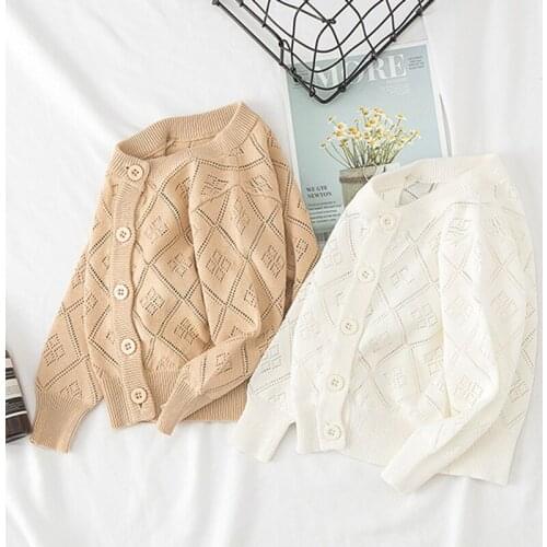 Kids Cardigan Sweater Spring Autumn Baby Girls Sweaters Casual Hollow Out Solid Long Sleeve Baby Girl Knitted Cardigan Sweaters