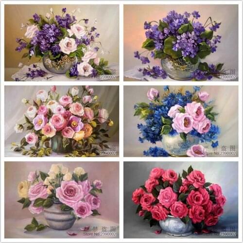 Europe Oil Painting Resin Floral 5D DIY Diamond Painting Flower Diamond Embroidery Kits For Rose Diamond Mosaic Home Decoration