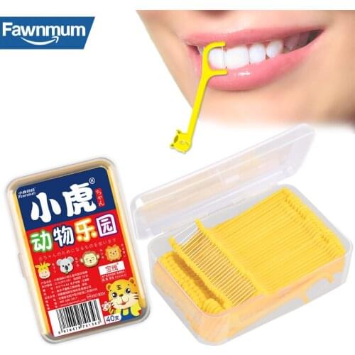 Fawnmum40 Pcs Childrens dental floss stick Dental Cleaning for Dental Floss Oral Hygiene Plastic Toothpicks With Thread Picks