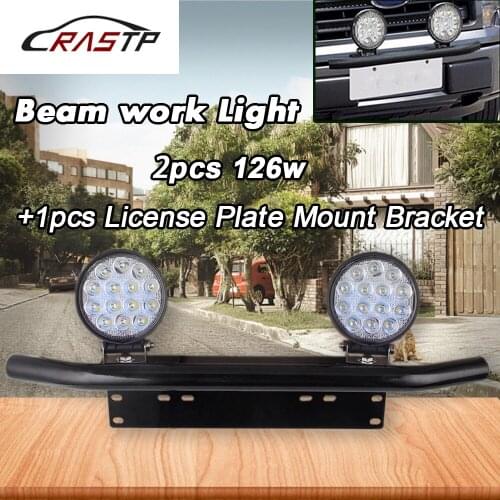 RASTP-Car Bull Bar Front Bumper License Plate Mount Bracket with Round LED Working Light RS-CL003