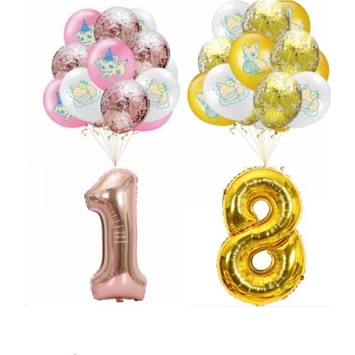 11pcs/set Cat 12inch Cartoon Kitten Confetti Latex Balloons Pet Birthday Party 32inch Number Foil Suit