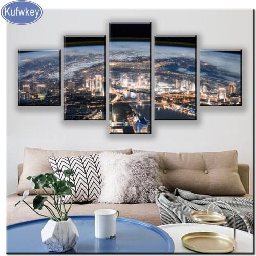 Best Stylish diamond painting 5 pcs set Planet full square round drill Cross stitch embroidery diamond mosaic city night,decor