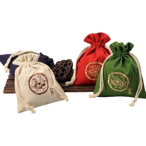 Small Bamboo Hemp Silk Fragrant Bag Dragon White Tiger Basaltic Jewelry Package Storage Bag 4 Colors