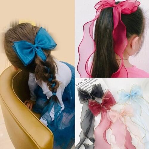 Sweet Lace Long Organza Ribbon Hair Bows for Girls Women Multi-Functional Braid Hairpin Clip Party Barrettes Princess Headdress