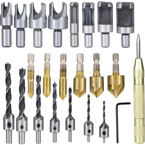 Wood Drill Bit Set Countersink Drill Chamfering Cutter Center Punch Woodworking Hole Cutter Core Drill
