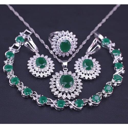 Risenj 925 Sterling Silver Malay Jade Jewelry For Women Ring Necklace Earrings Bracelet Set Factory Directly Sales