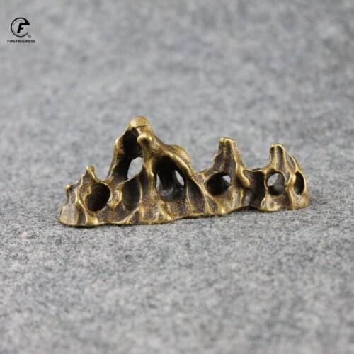 New Chinese Creative Handmade Vintage Brass Copper Strange Stone Mini Mountain Pen Rack Pen Holder Penholder Bracket Storage