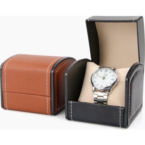 Portable Watch Display Box Wristwatch Bracelet Display Pad PU Leather Single Grid with Cushion Jewelry Watches Storage Case