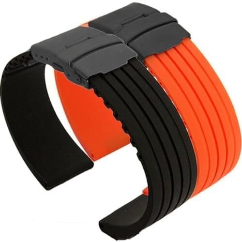 Black Rubber Replacement Watch Band Strap PVD Double Locking Buckle for Diesel for citizen strandard band watches compatible