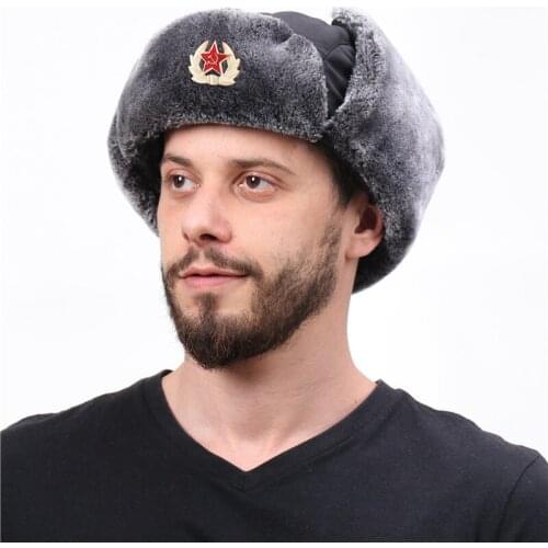 Hot Russian Trapper Hat Cap with Soviet Badge Faux Furs Ushanka Flaps Hat Winter Water and Wind Proof Oudoor Use NOV99