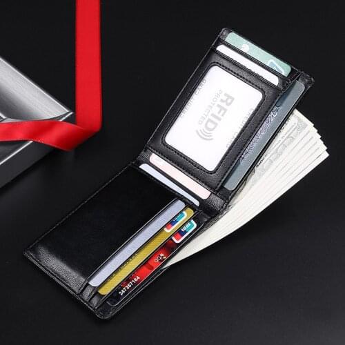 Top Layer Cow Leather Simple 8 Card Slots 2 Cash Pockets 1 Photo Position Men Women Black Orange Blue Slim Wallets