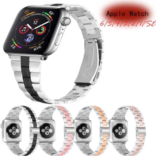 For Apple Watch 6 5 4 3 2 1 SE Thin Slim Strap For iWatch 44/42mm 40/38mm Three-Bead Steel Band Stainless Steel Three-Bead Belt